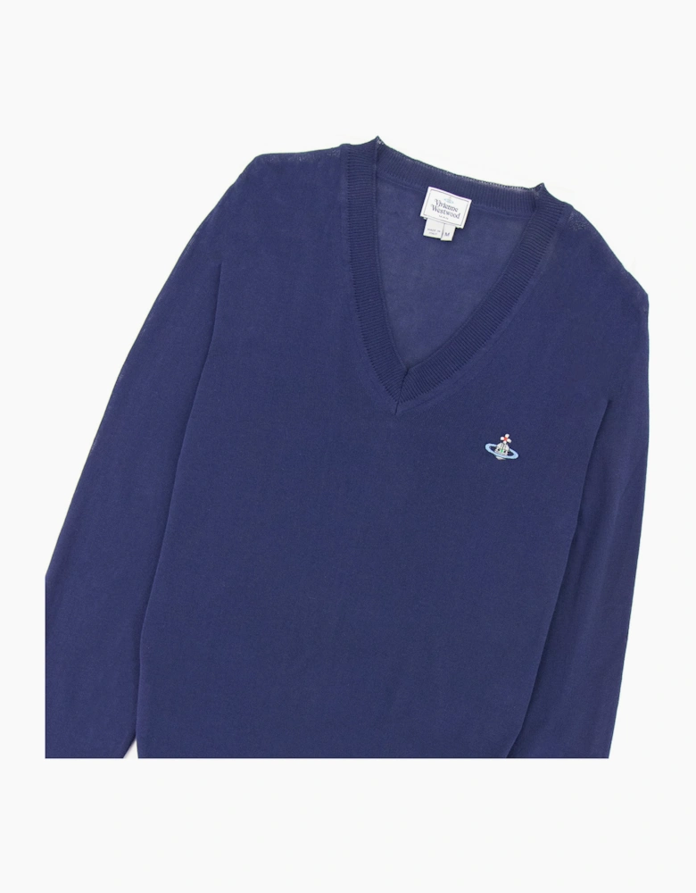 Vivienne Westwood V Neck Knitted Jumper Royal Blue