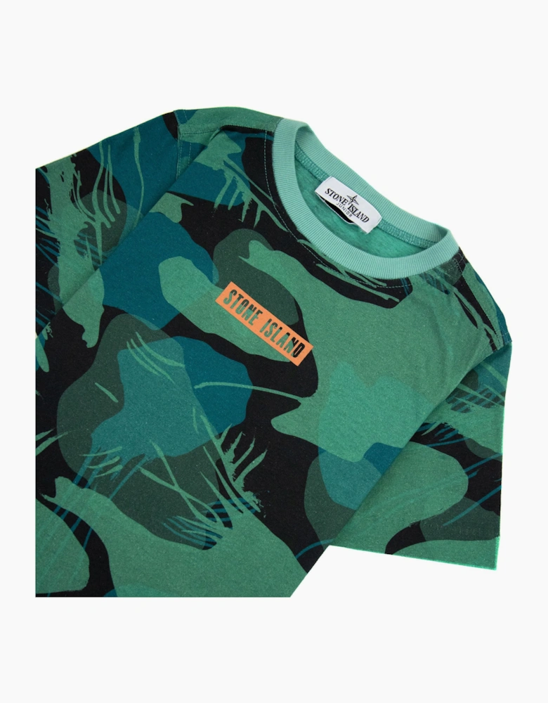 Stone Island Junior Jungle Camo Crewneck T Shirt Emerald Green V0056