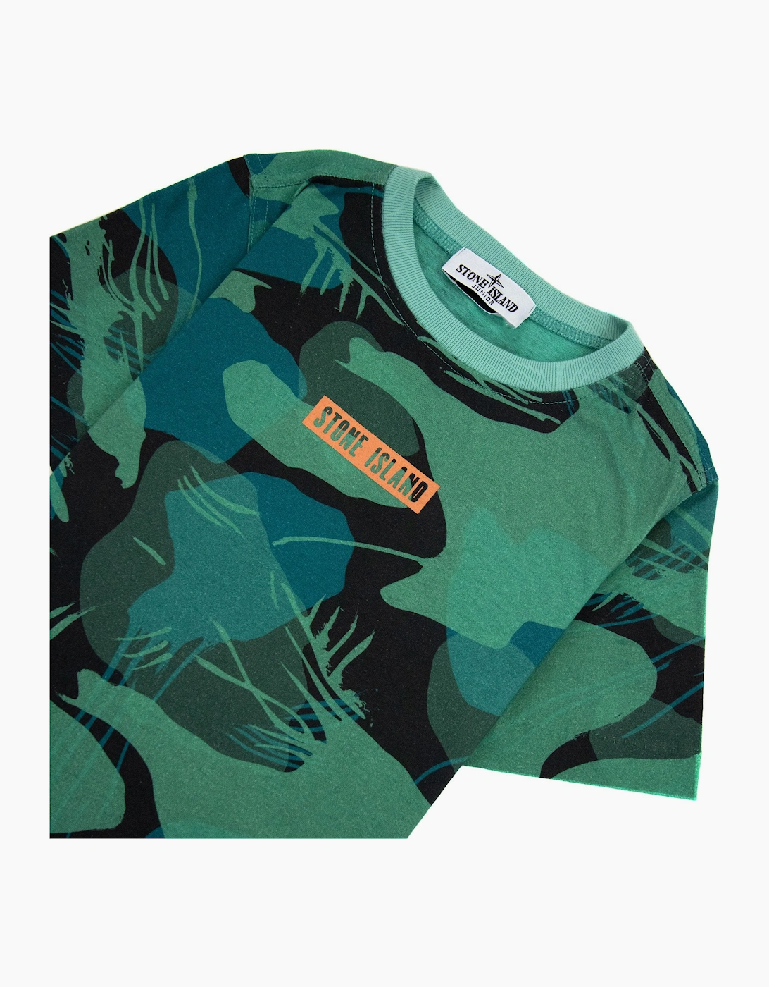 Stone Island Junior Jungle Camo Crewneck T Shirt Emerald Green V0056