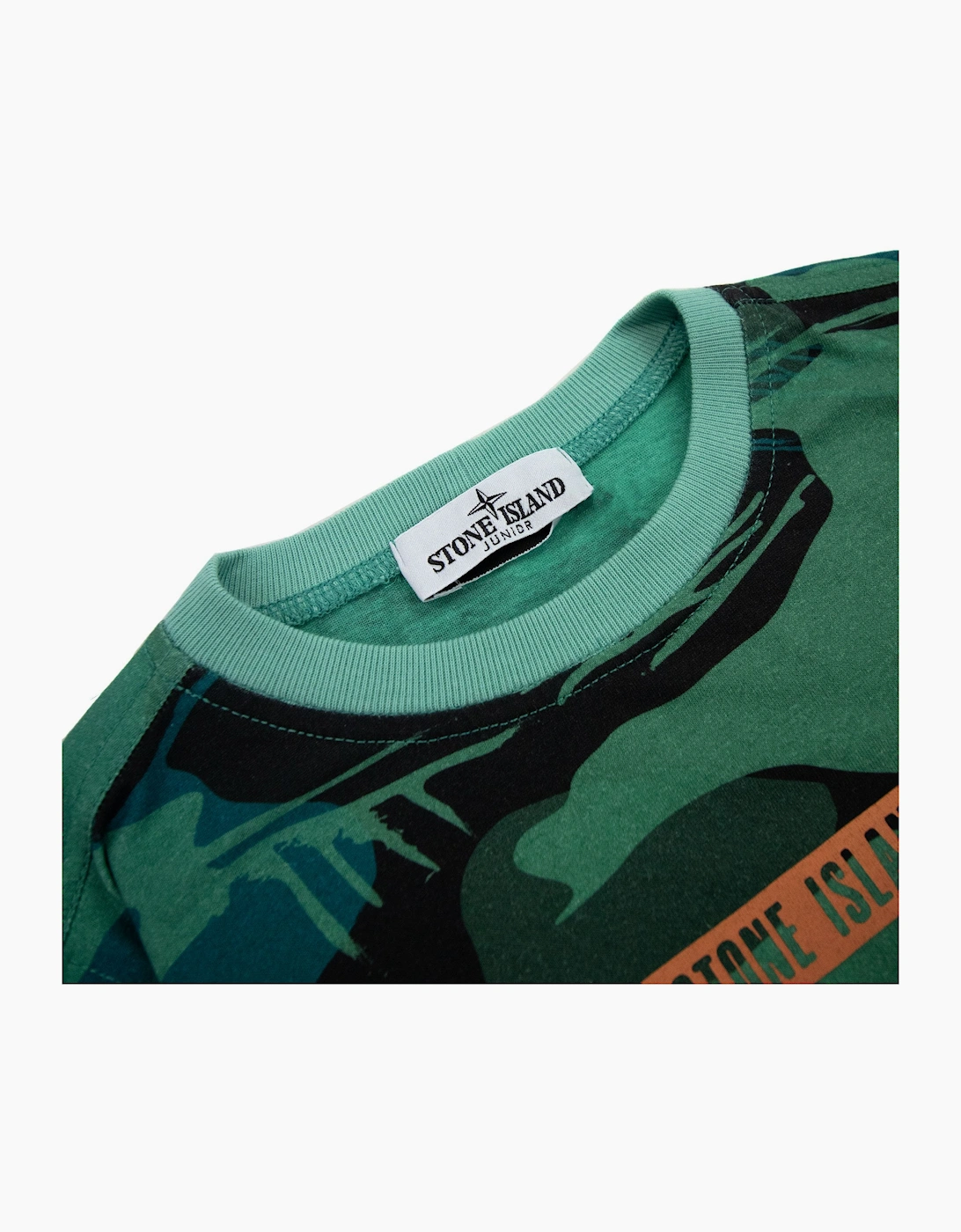 Stone Island Junior Jungle Camo Crewneck T Shirt Emerald Green V0056