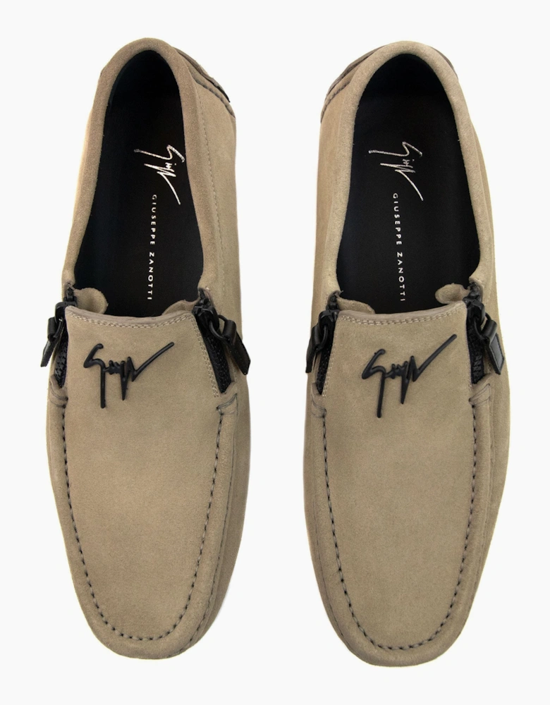 Giuseppe Zanotti Kent Signature Suede Loafers Camel