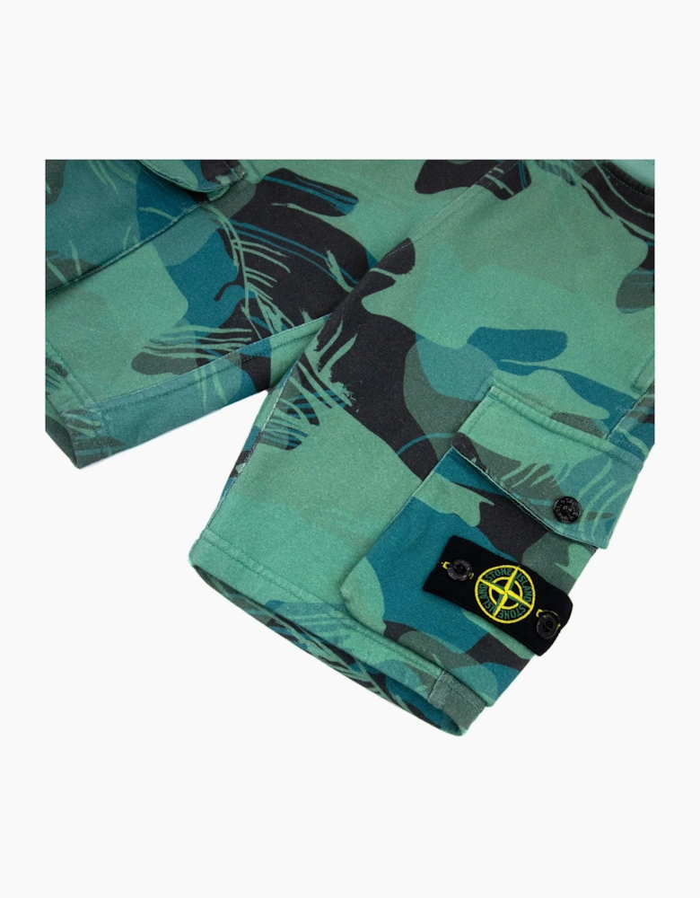 Stone Island Junior 62420 Jungle Camo Cargo Sweat Shorts Emerald Green V0056