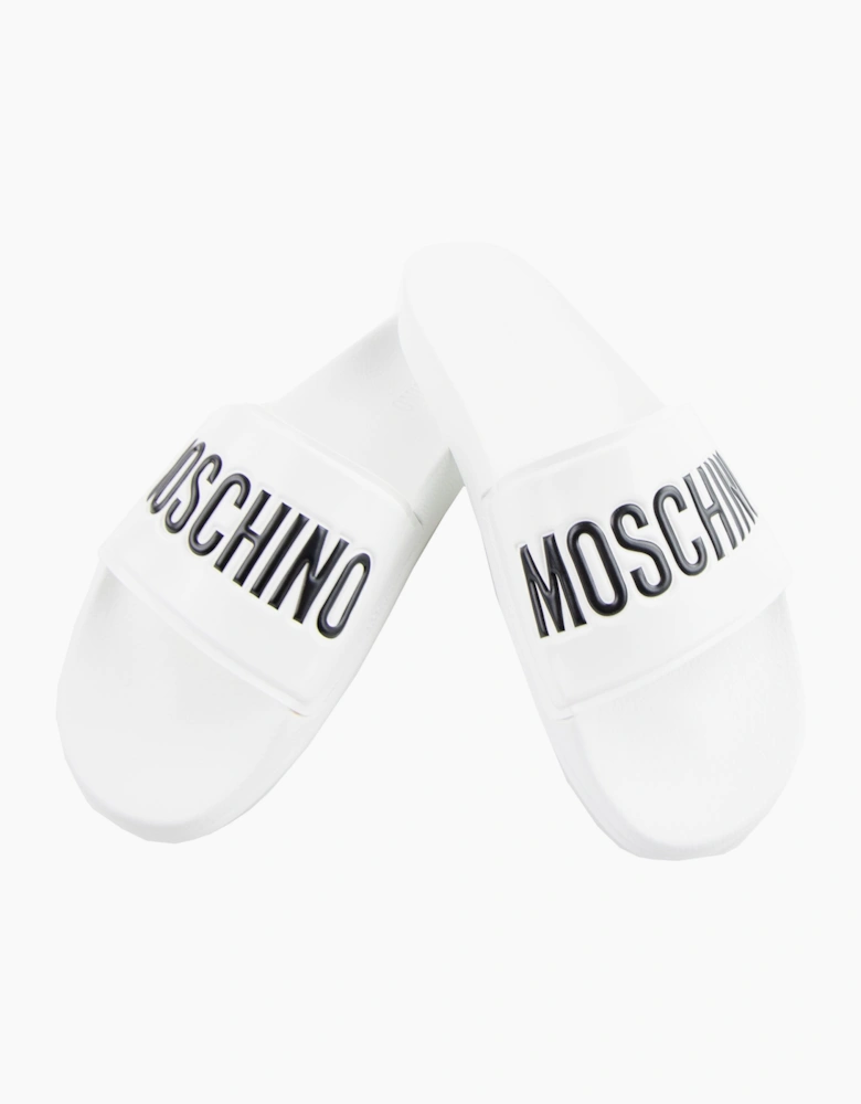 Moschino Couture Pool Slides With Logo White