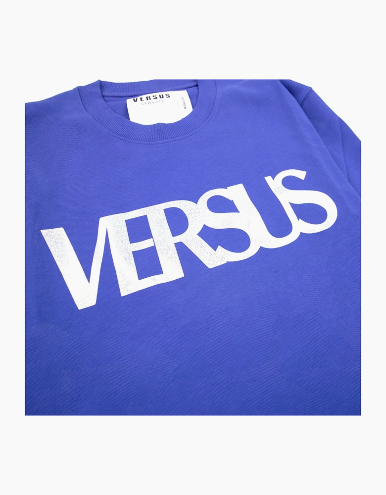 Versace Versus Logo Printed Crew Neck Sweatshirt Royal Blue