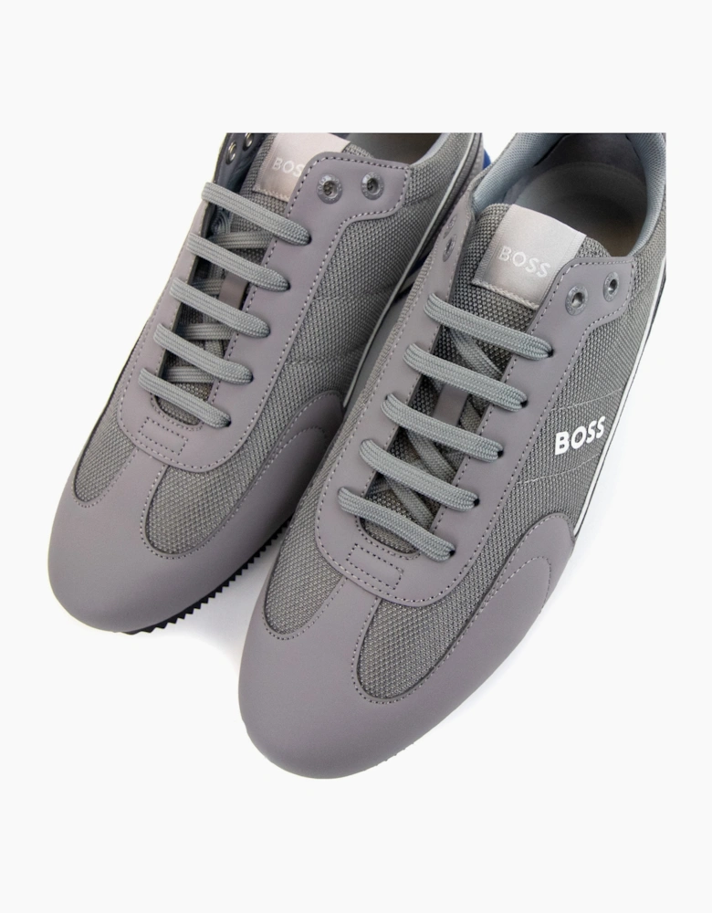 Hugo Boss Rusham Faux Leather And Mesh Trainers Medium Grey