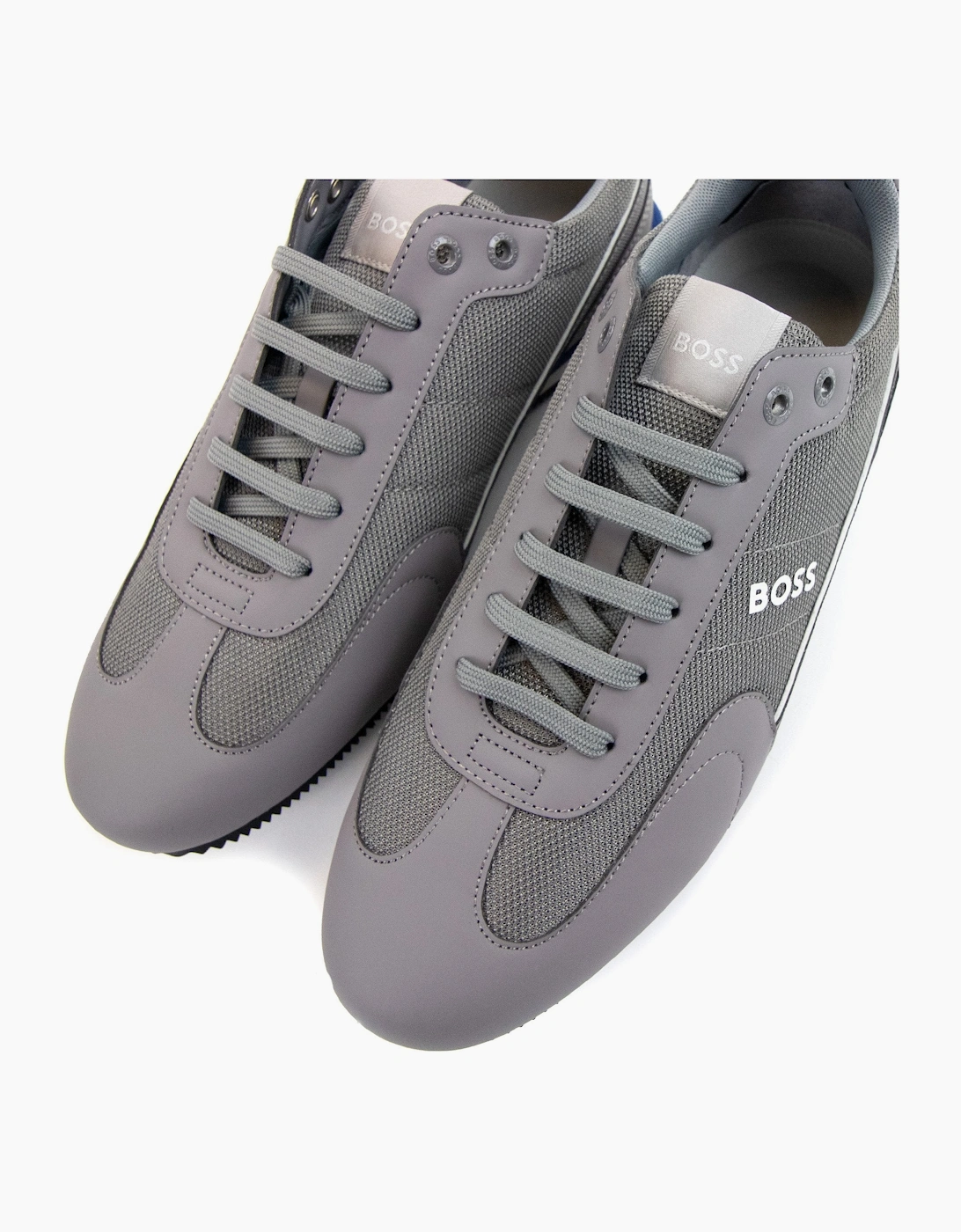 Hugo Boss Rusham Faux Leather And Mesh Trainers Medium Grey