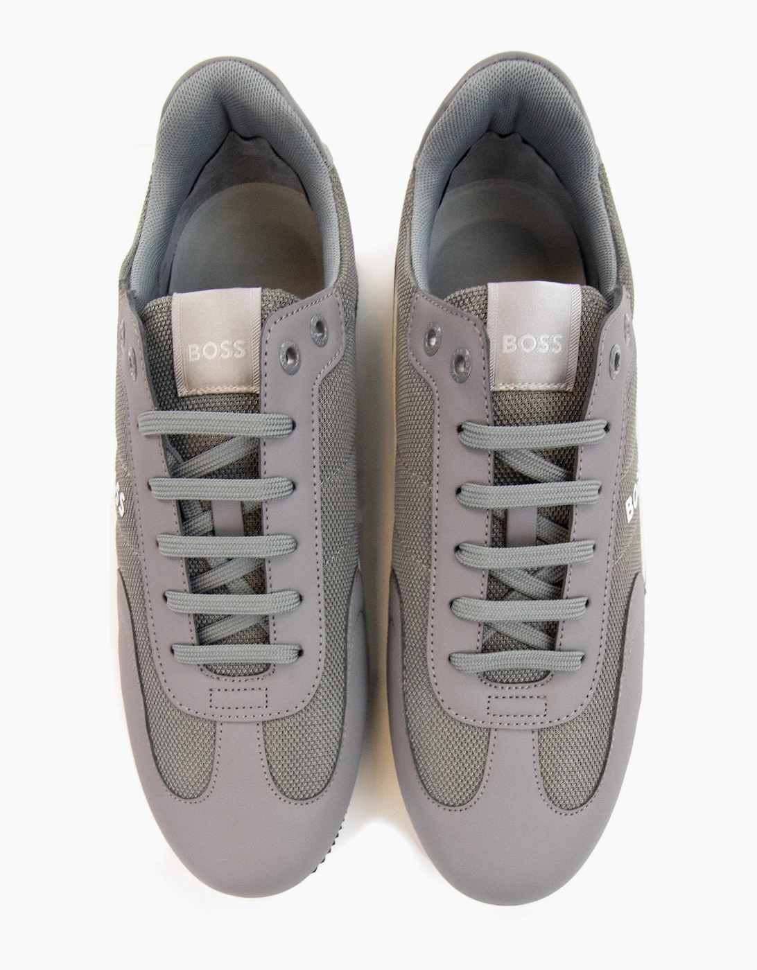 Hugo Boss Rusham Faux Leather And Mesh Trainers Medium Grey