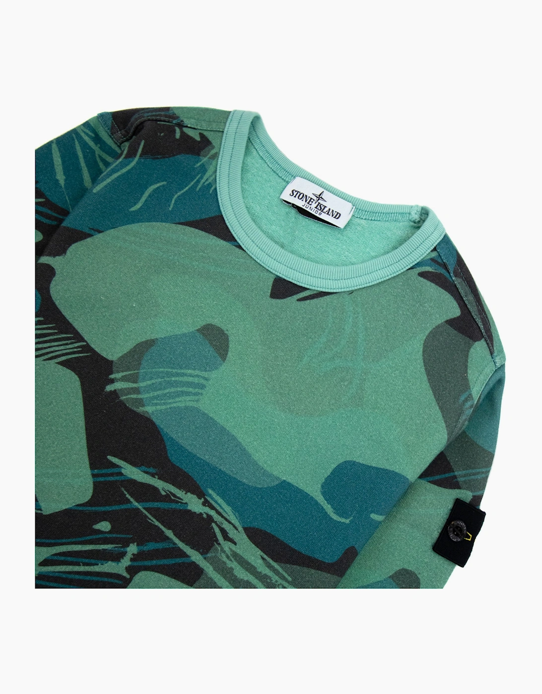 Stone Island Junior 63320 Jungle Camouflage All Over Print Sweatshirt Emerald Green V0056