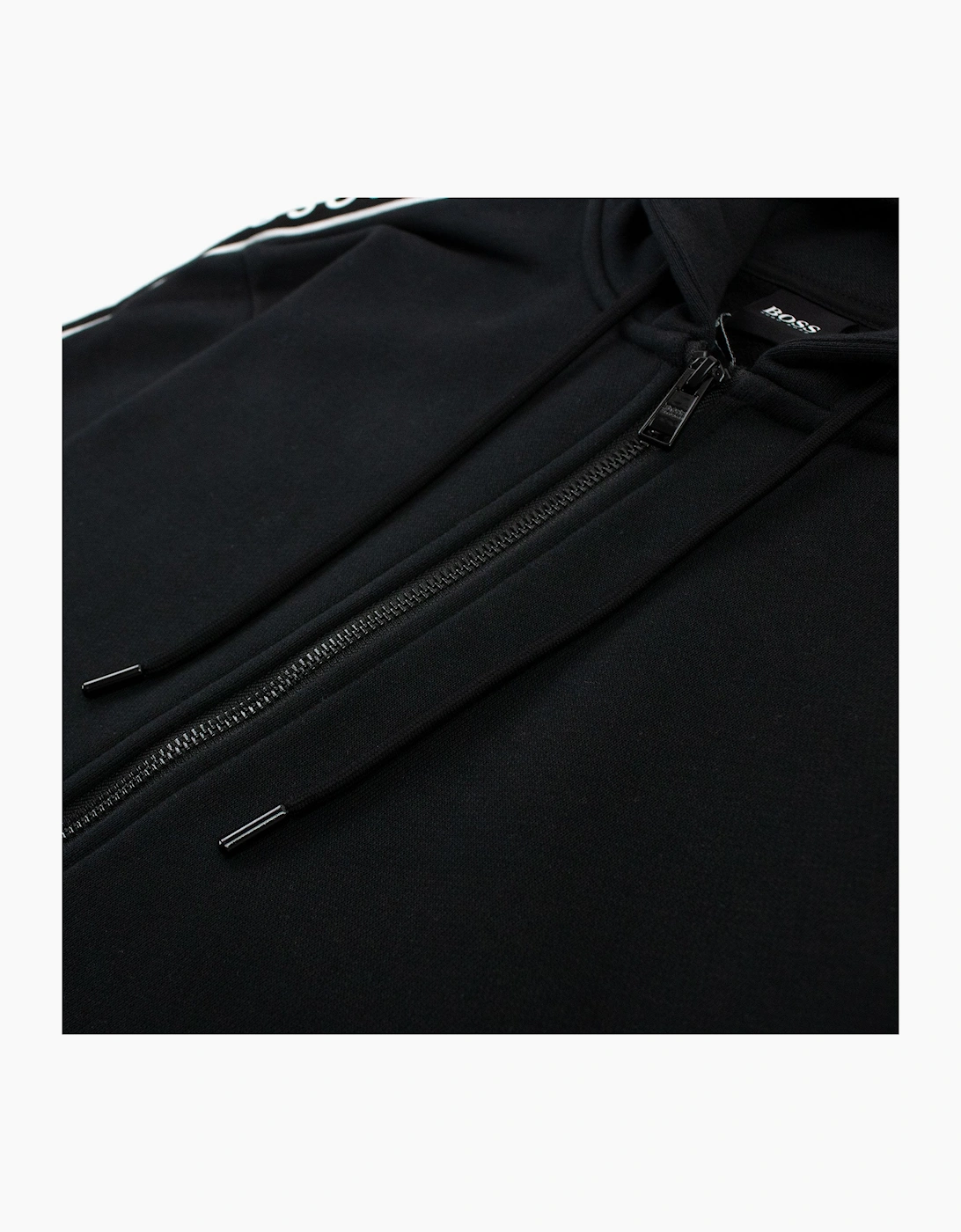 Hugo Boss Seegar Tape Logo Zip Up Hooded Sweatshirt Black 001