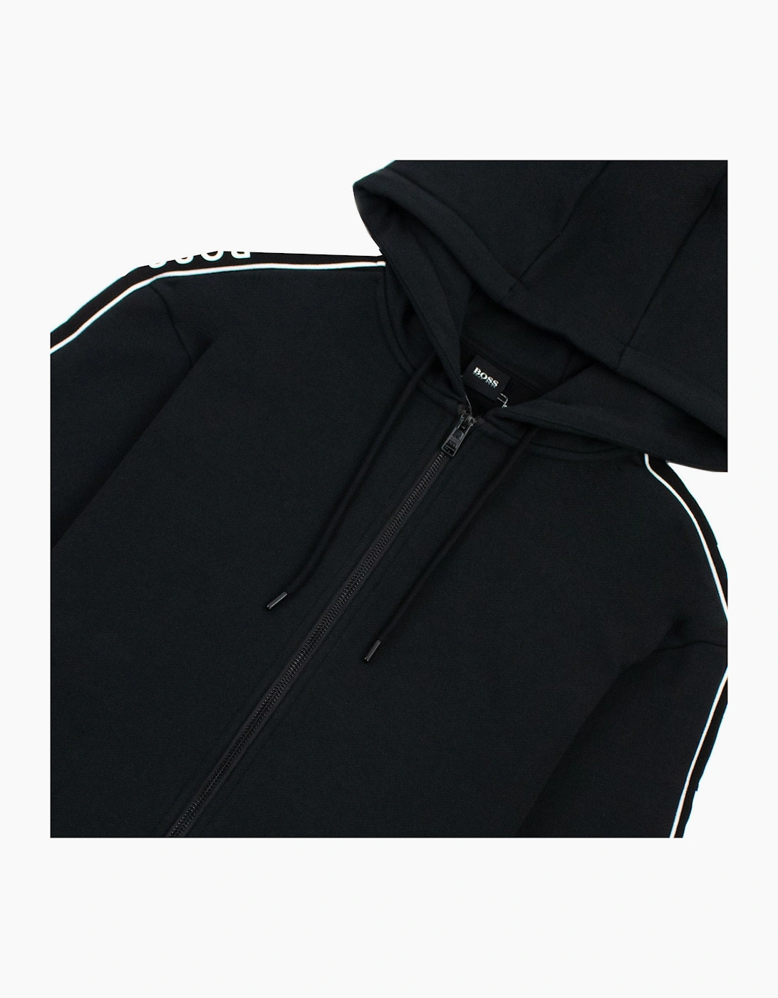 Hugo Boss Seegar Tape Logo Zip Up Hooded Sweatshirt Black 001