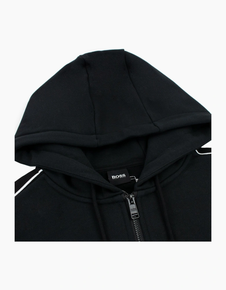 Hugo Boss Seegar Tape Logo Zip Up Hooded Sweatshirt Black 001
