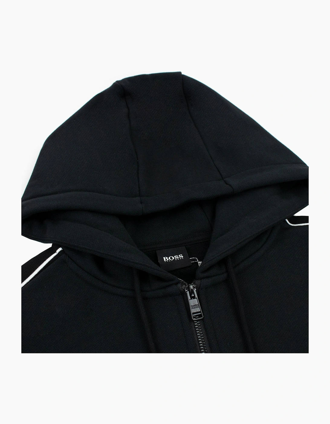 Hugo Boss Seegar Tape Logo Zip Up Hooded Sweatshirt Black 001