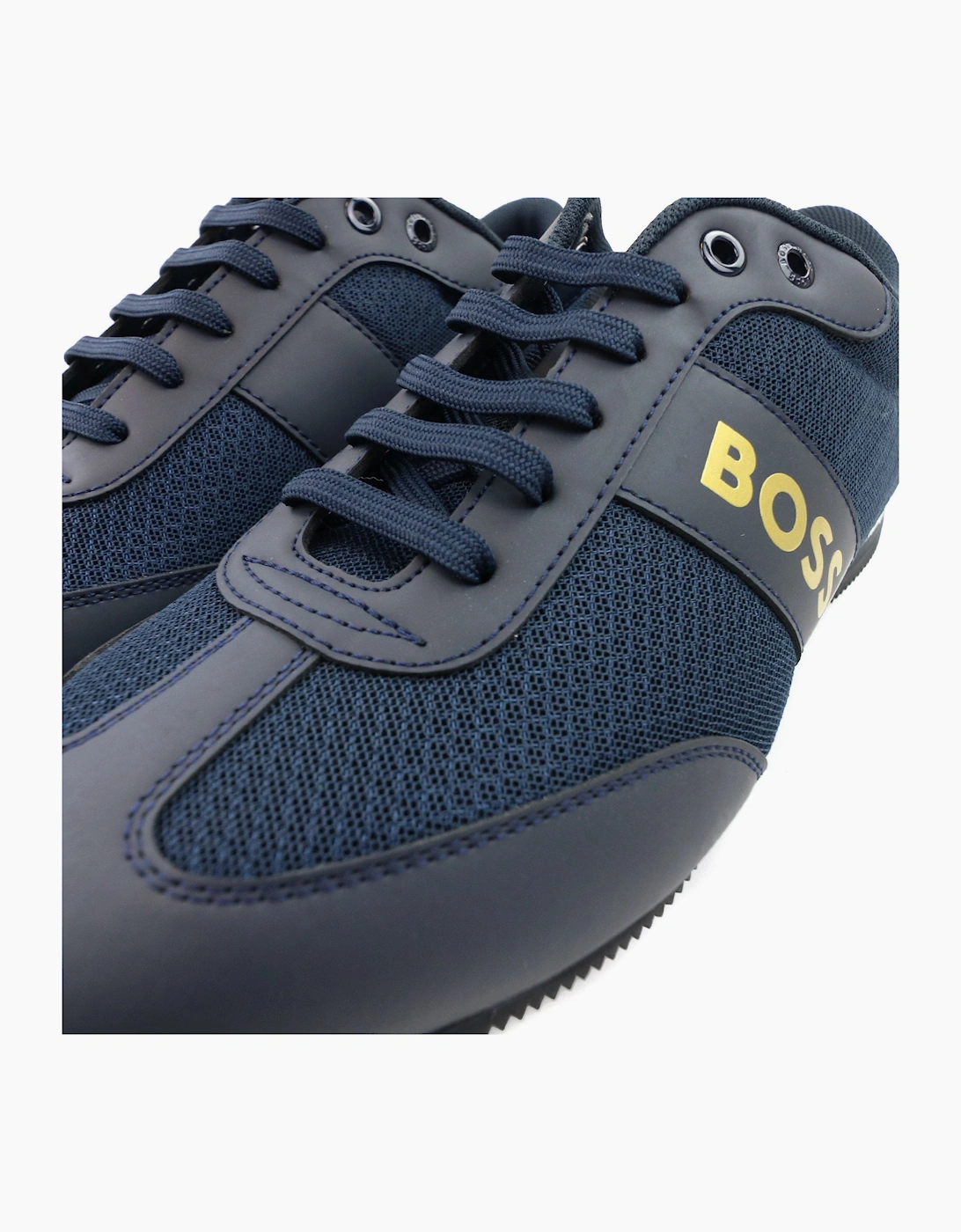 Hugo Boss Rusham Rubberised Panels Mesh Trainers Dark Blue