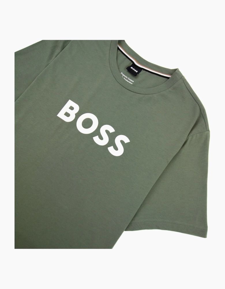 Hugo Boss Organic-cotton T-shirt With Contrast Logo Khaki