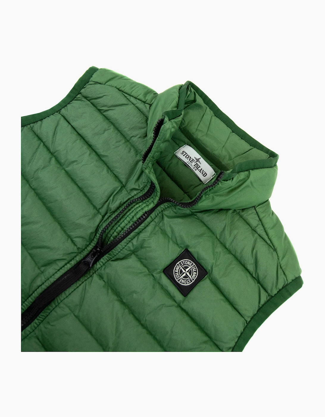 Stone Island Junior G0131 Loom Woven Nylon Gilet Bottle Green V0053