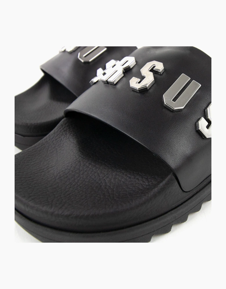 Versace Versus Rubber Sole Metal Logo Slider Black