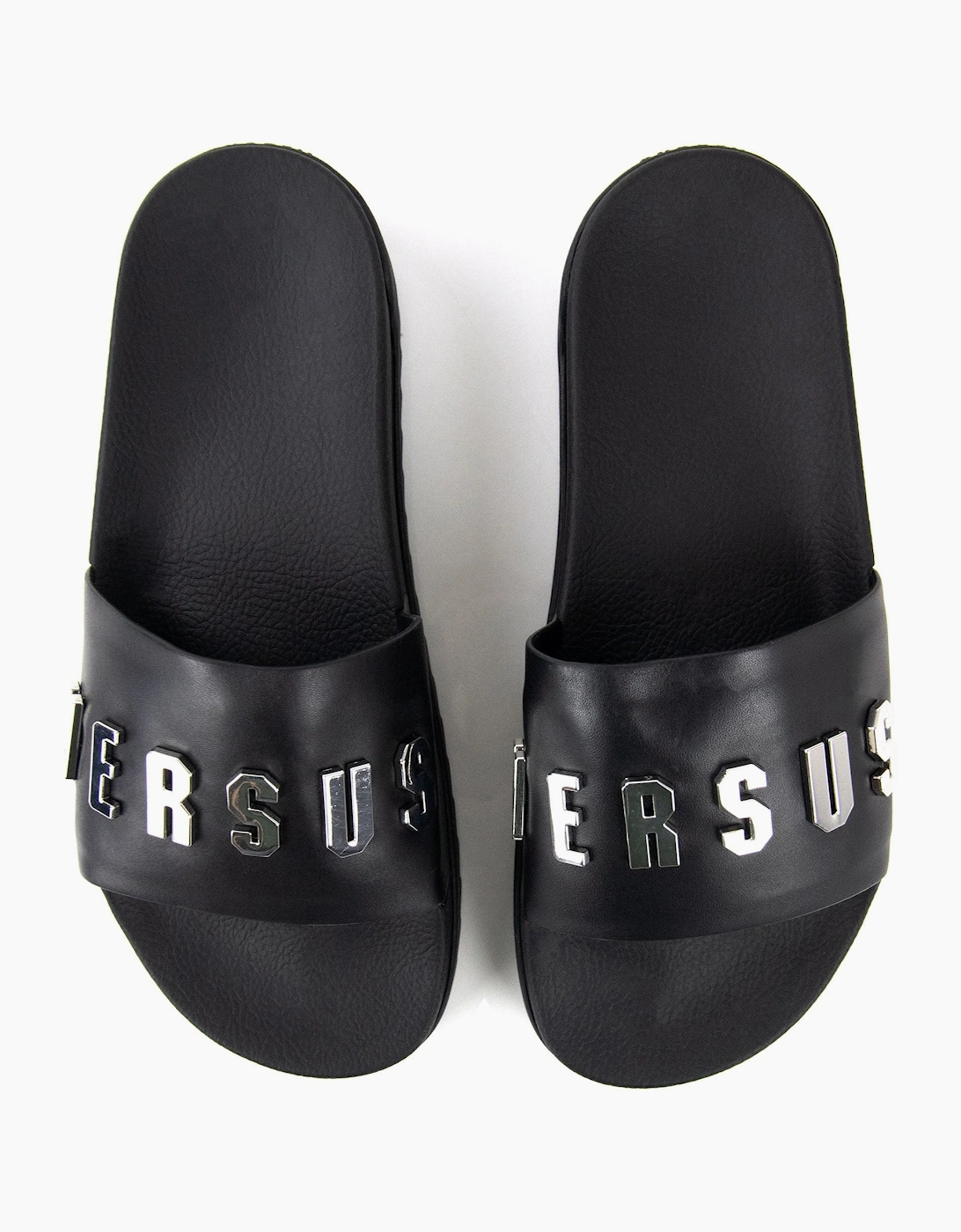 Versace Versus Rubber Sole Metal Logo Slider Black
