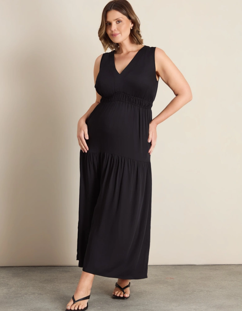 Black Tiered Sleeveless Maxi Dress