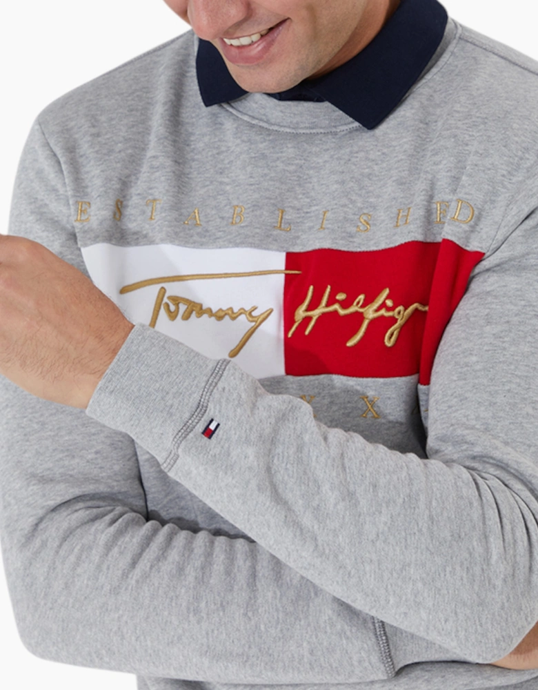 TOMMY HILFIGER Mens Sweatshirts Signature Flag Fleece Pullover Crew Neck Jumper