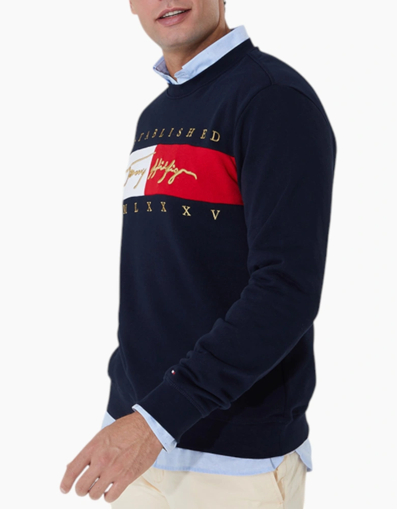 TOMMY HILFIGER Mens Sweatshirts Signature Flag Fleece Pullover Crew Neck Jumper