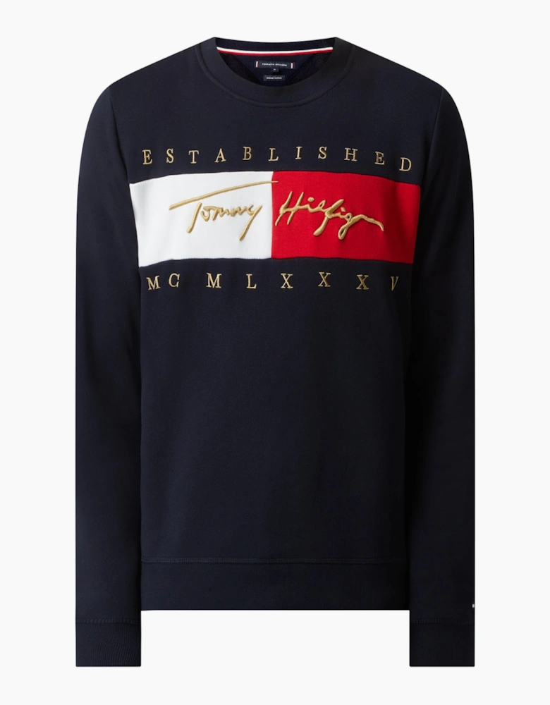TOMMY HILFIGER Mens Sweatshirts Signature Flag Fleece Pullover Crew Neck Jumper