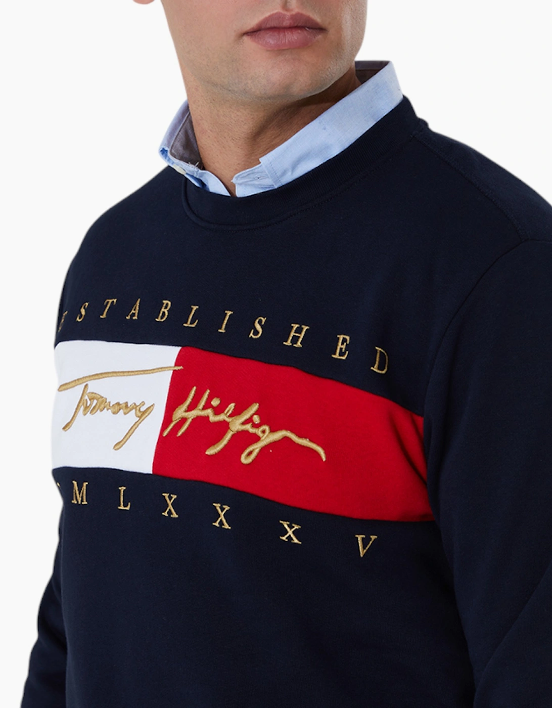 TOMMY HILFIGER Mens Sweatshirts Signature Flag Fleece Pullover Crew Neck Jumper