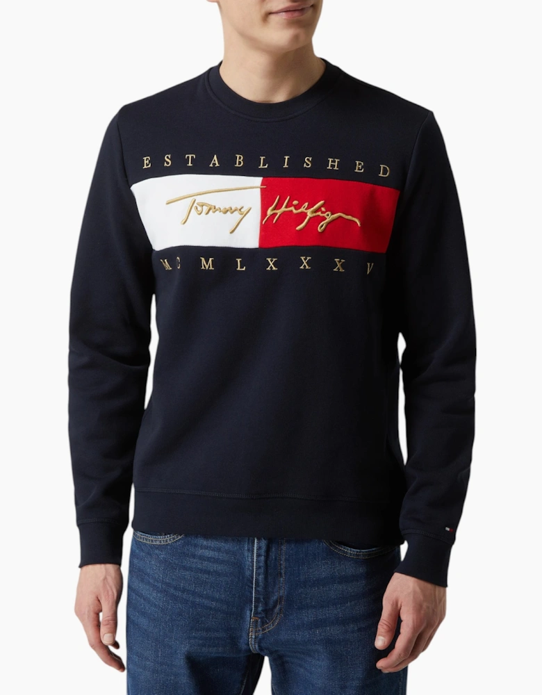 TOMMY HILFIGER Mens Sweatshirts Signature Flag Fleece Pullover Crew Neck Jumper
