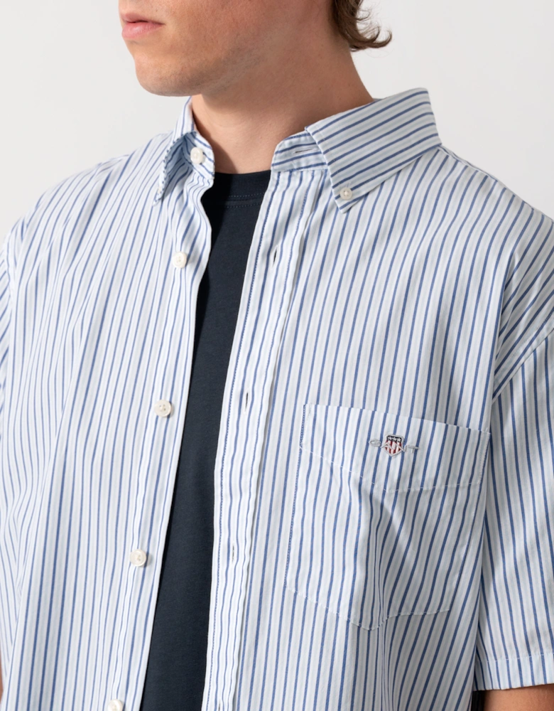 GANT Mens Regular Fit Poplin Stripe Short Sleeve Shirt - 457 Fresh Blue