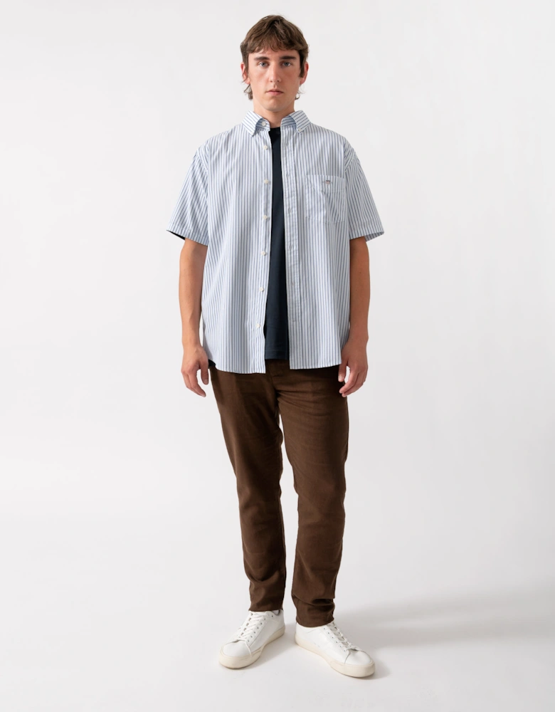 GANT Mens Regular Fit Poplin Stripe Short Sleeve Shirt - 457 Fresh Blue
