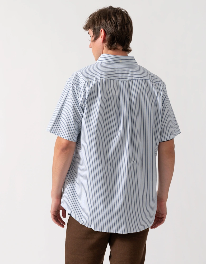 GANT Mens Regular Fit Poplin Stripe Short Sleeve Shirt - 457 Fresh Blue
