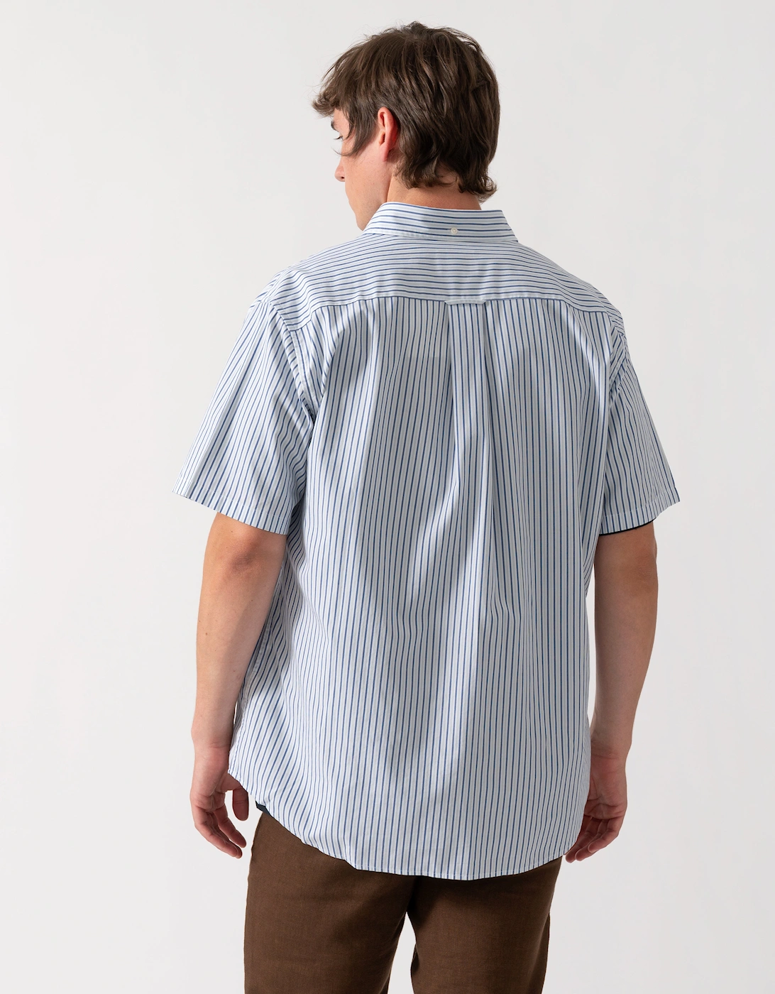 GANT Mens Regular Fit Poplin Stripe Short Sleeve Shirt - 457 Fresh Blue