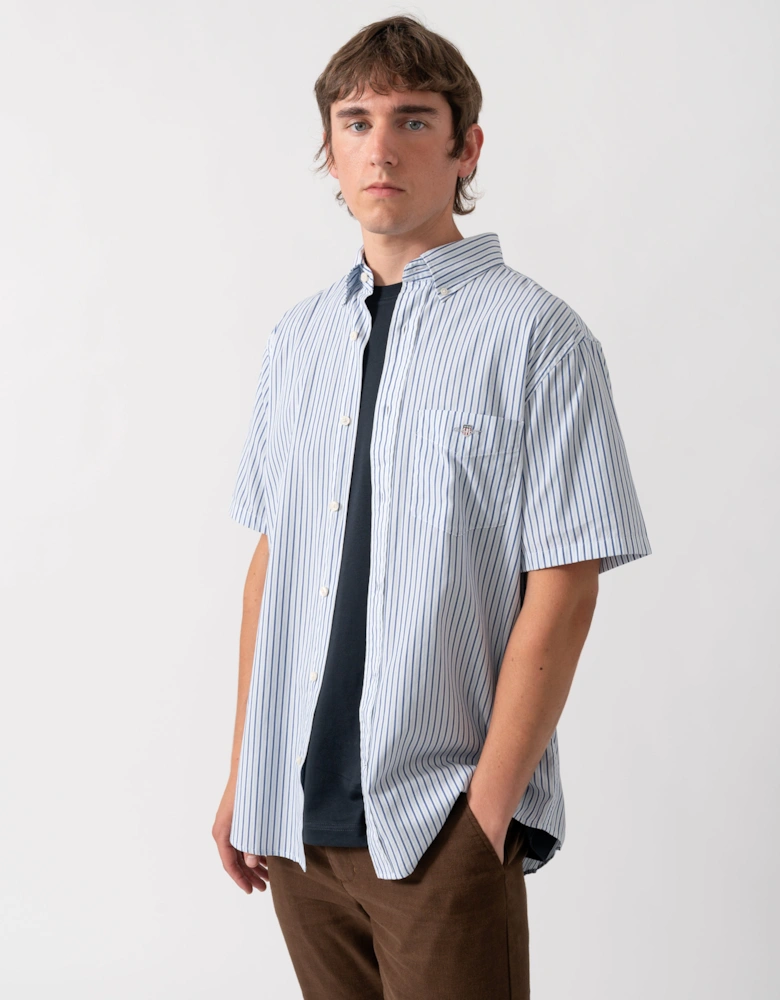 GANT Mens Regular Fit Poplin Stripe Short Sleeve Shirt - 457 Fresh Blue