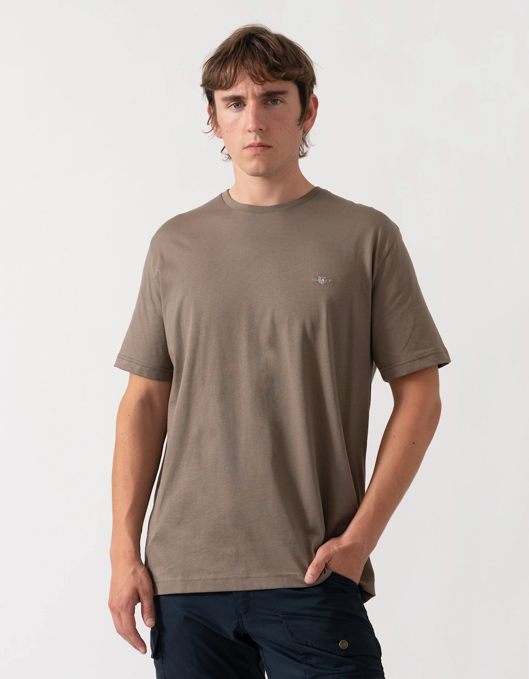 GANT Mens Regular Fit Short Sleeve Shield Logo T-Shirt - 260 Faded Taupe