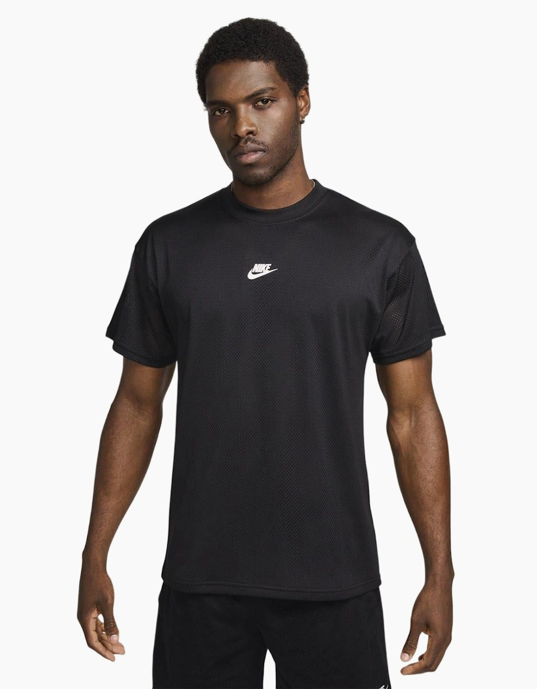 Nike Men's Black Swoosh Crew Neck Regular T-Shirt - Size: 44