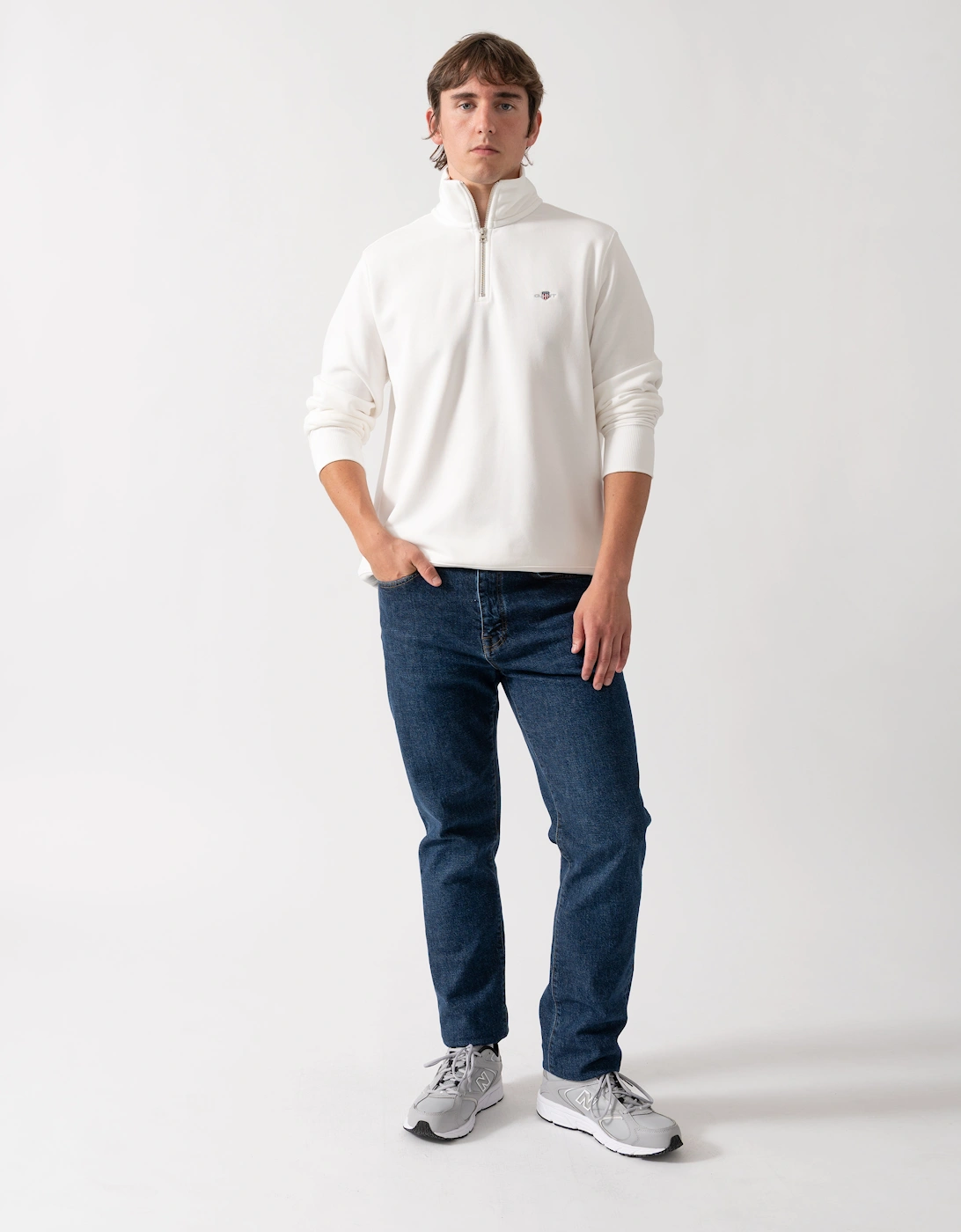 GANT Mens Regular Fit Shield Logo Half Zip Sweatshirt - 113 Eggshell