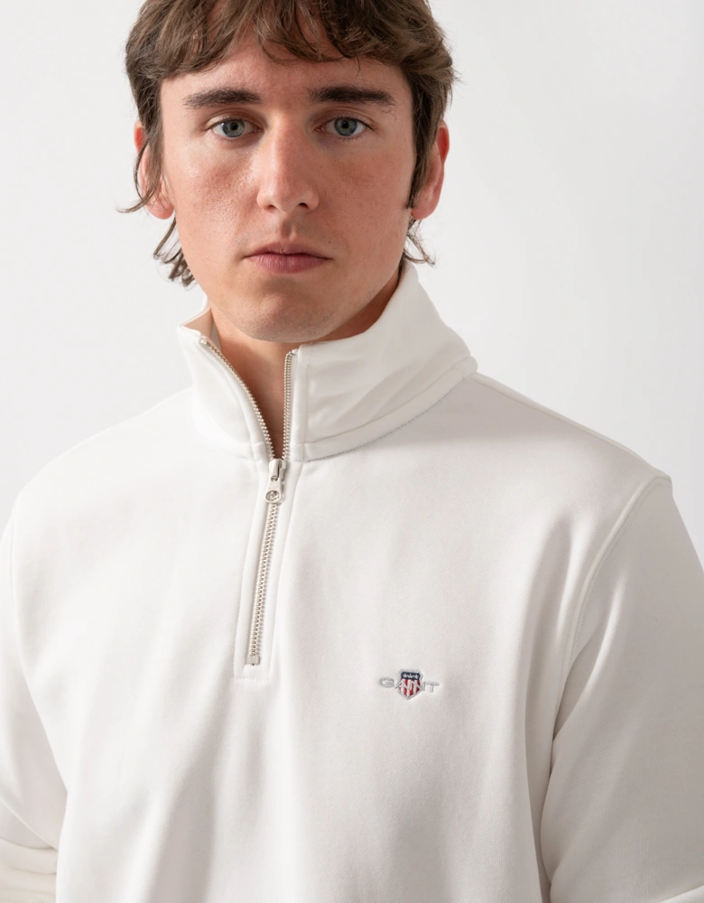GANT Mens Regular Fit Shield Logo Half Zip Sweatshirt - 113 Eggshell