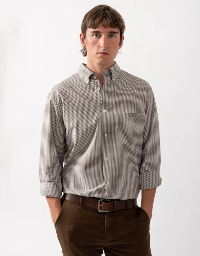 GANT Mens Regular Fit Classic Poplin Gingham Shirt - 260 Faded Taupe