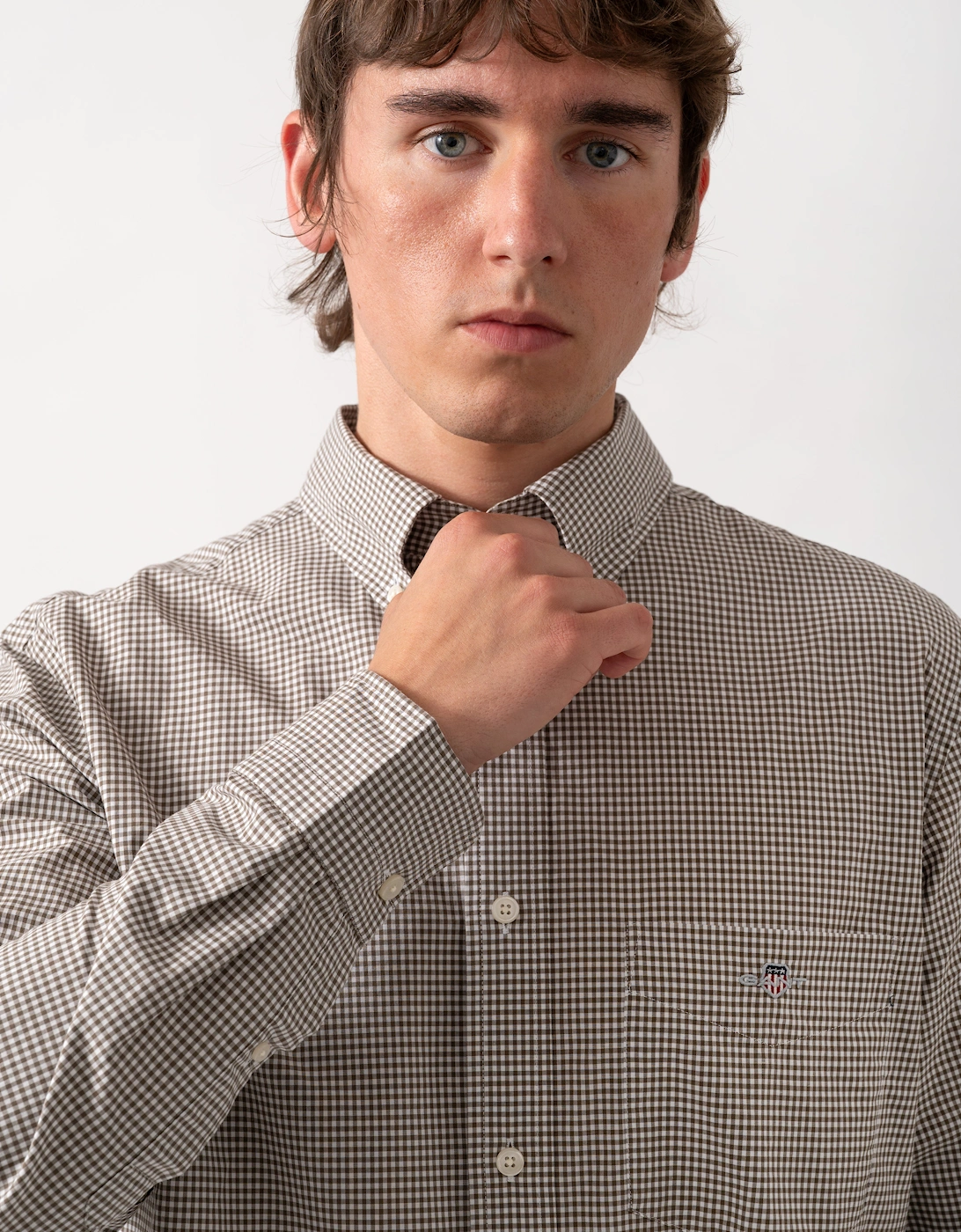 GANT Mens Regular Fit Classic Poplin Gingham Shirt - 260 Faded Taupe
