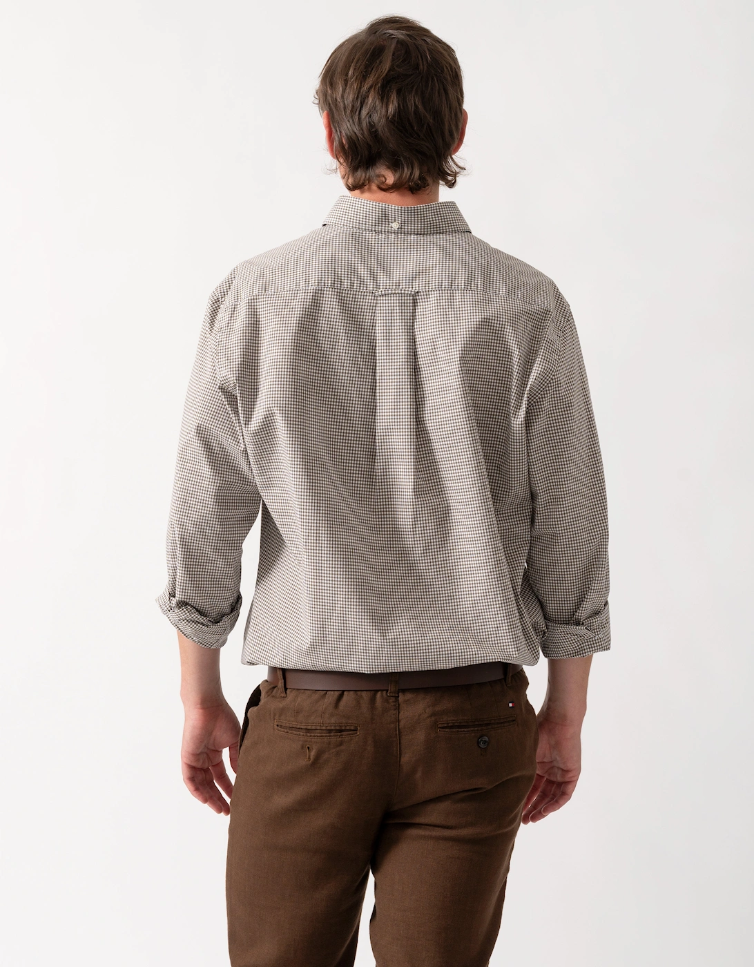 GANT Mens Regular Fit Classic Poplin Gingham Shirt - 260 Faded Taupe