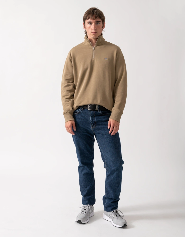 GANT Mens Regular Fit Shield Logo Half Zip Sweatshirt - 264 Light Taupe