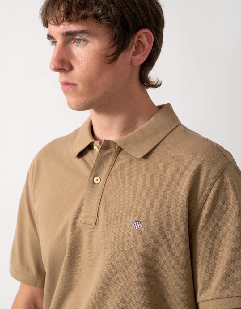 GANT Mens Regular Fit Short Sleeve Shield Logo Pique Polo - 264 Light Taupe