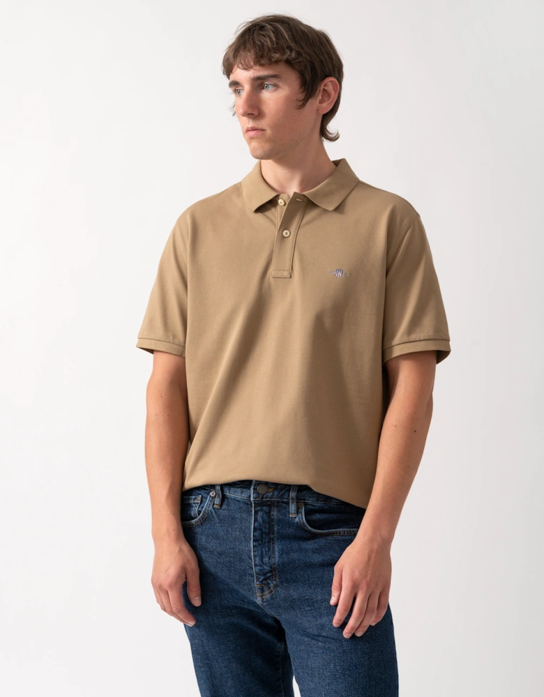 GANT Mens Regular Fit Short Sleeve Shield Logo Pique Polo - 264 Light Taupe