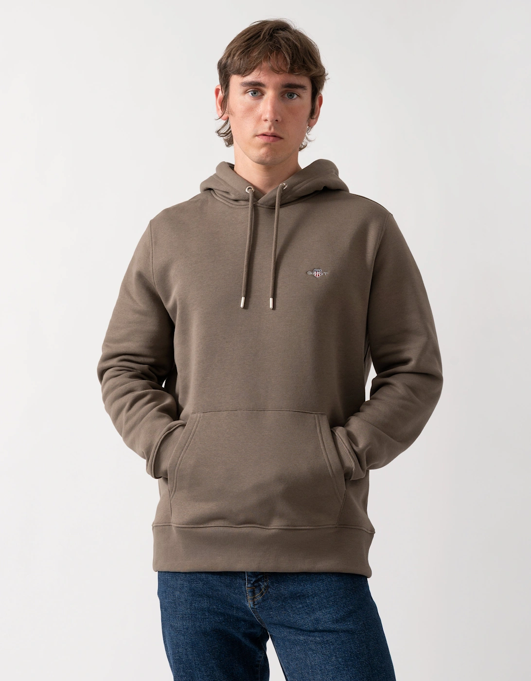 GANT Mens Regular Fit Shield Logo Pullover Hoodie - 260 Faded Taupe, 5 of 4