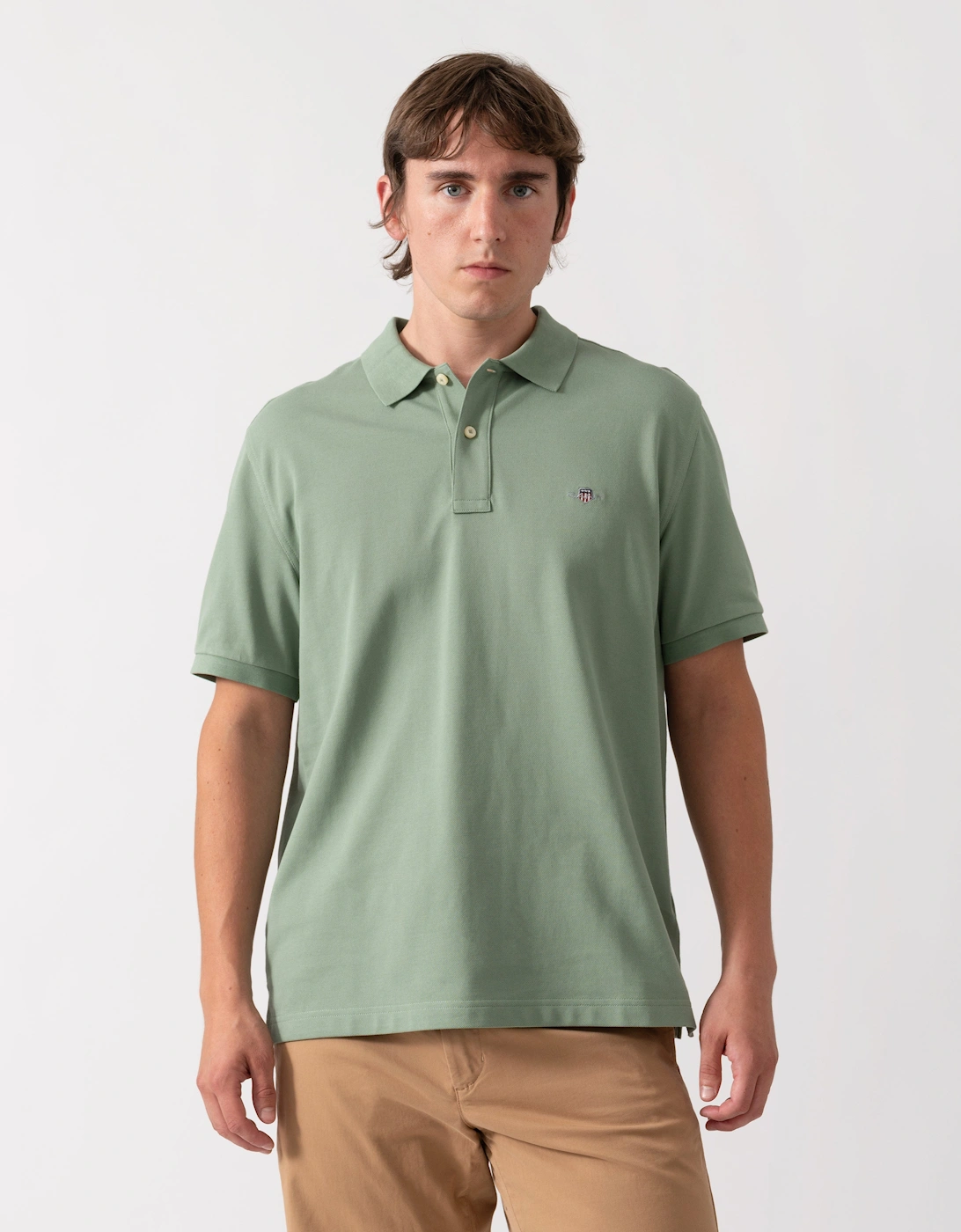 GANT Mens Regular Fit Short Sleeve Shield Logo Pique Polo - 308 Surplus Mint
