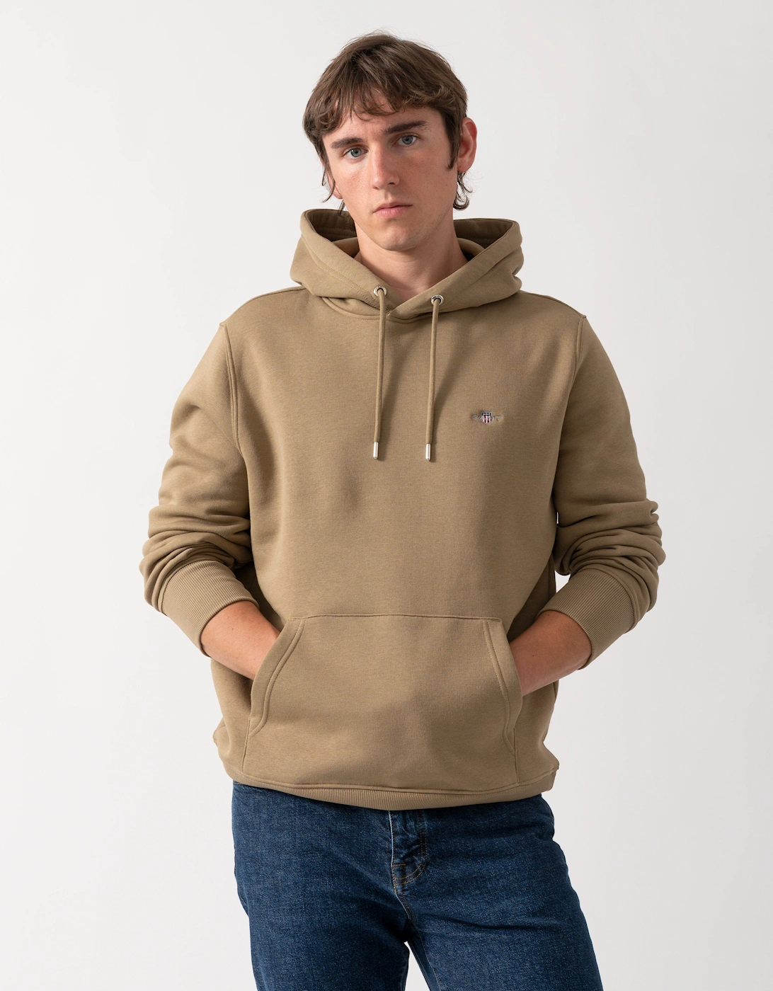 GANT Mens Regular Fit Shield Logo Pullover Hoodie - 264 Light Taupe, 5 of 4