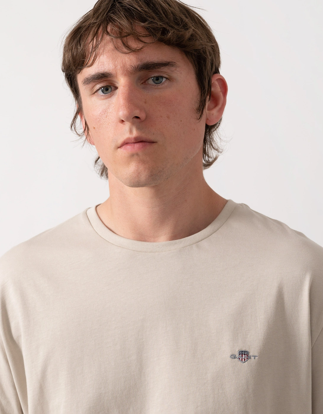 GANT Mens Regular Fit Short Sleeve Shield Logo T-Shirt - 215 Clay Beige