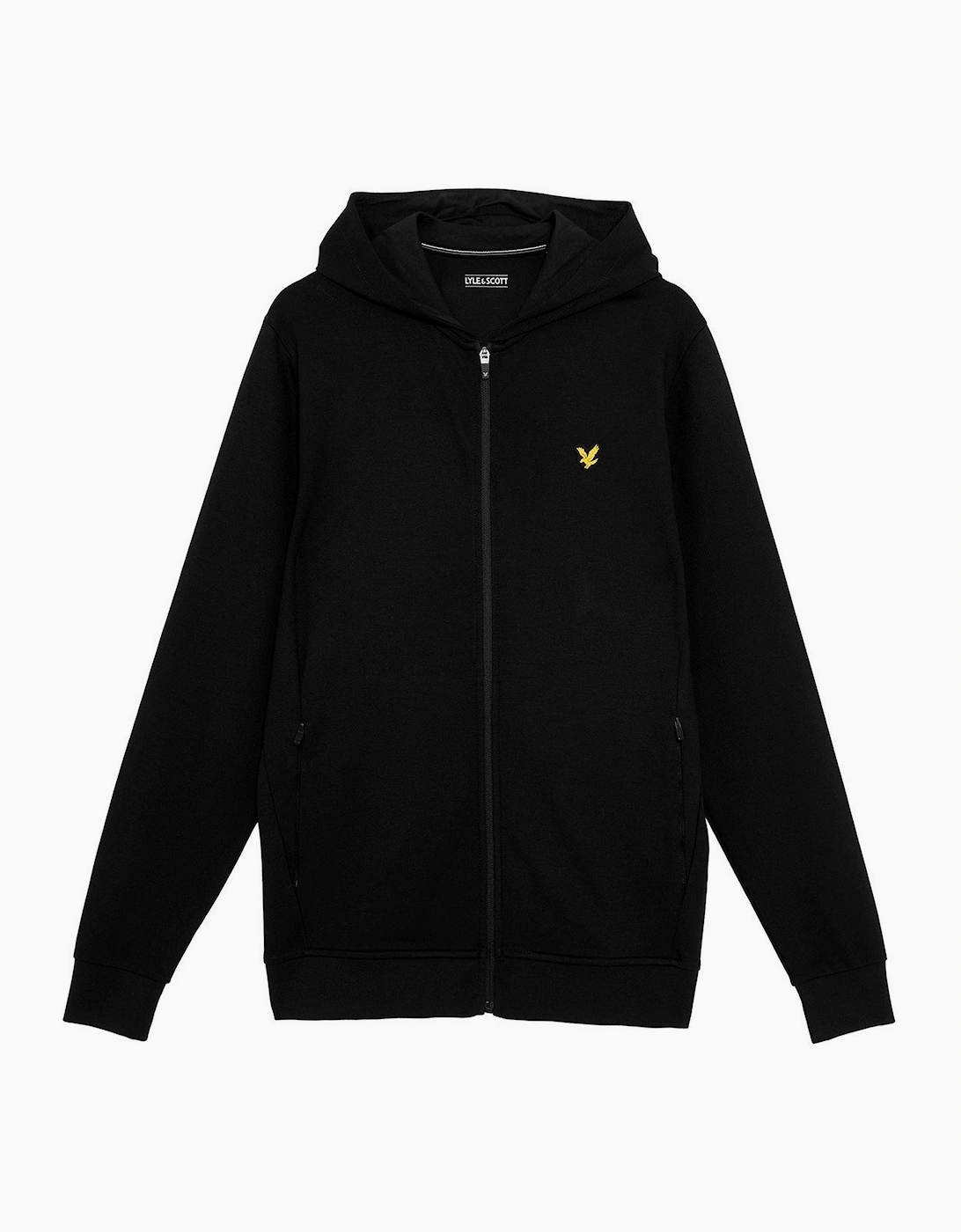 Solid Patterned Hooded Ribbed Cuff Full Zipper Jacket