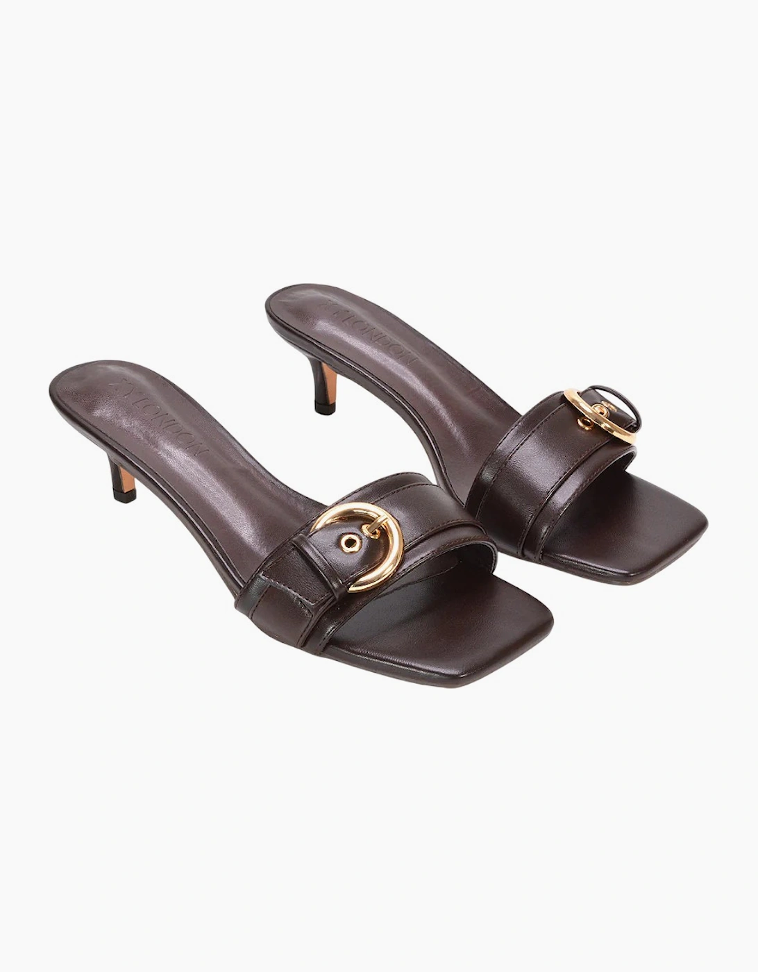 Women's XY London Womens/Ladies Addison Buckle Detail Slip-on Kitten Heel Mule Sandals - Brown - Size: 6