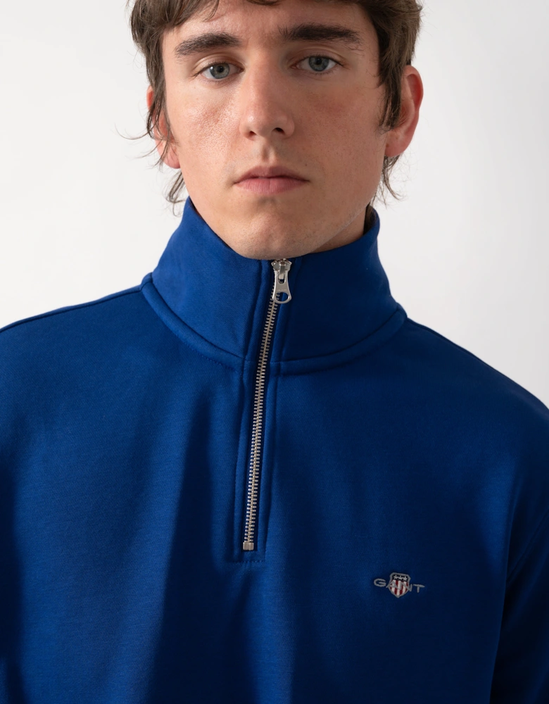 GANT Mens Regular Fit Shield Logo Half Zip Sweatshirt - 435 Crisp Blue