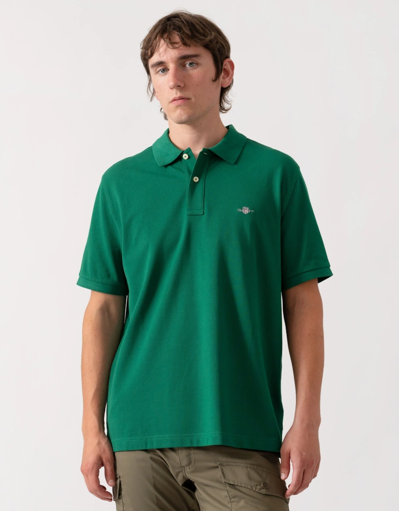 GANT Mens Regular Fit Short Sleeve Shield Logo Pique Polo - 344 Wild Green